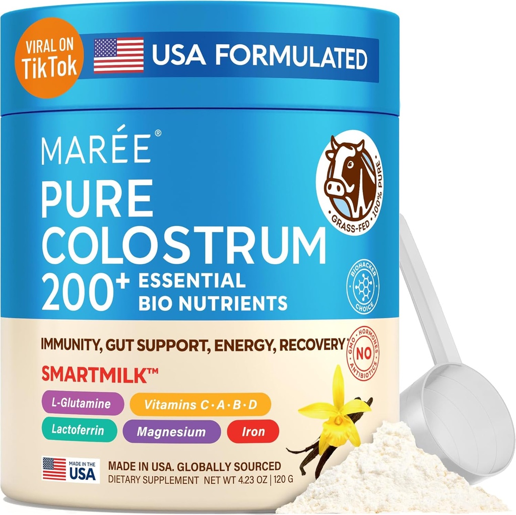 MAREE Colostrum Supplement - Bovine Colostrum Powder for Women & Men for Gut Health - Gras Fed Colustrum Immune Support Supplement Gut Health für Damen mit L Glutamine - Calostro Bovino Para Adultos