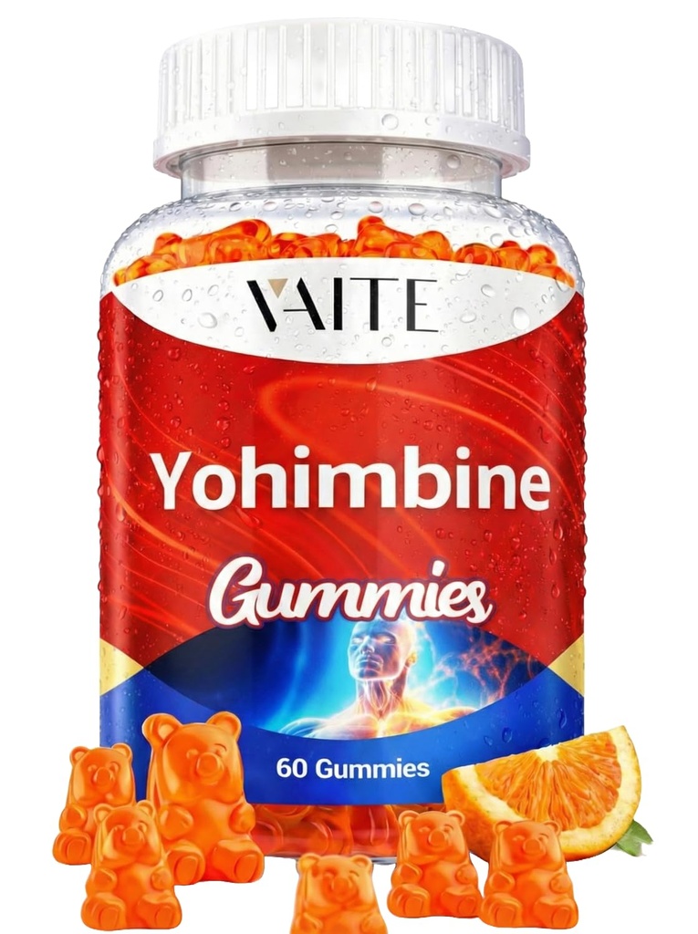 VAITE Yohimbin HCl Gummy 15mg - Zuckerfreie, nicht gentechnisch veränderte Energie und Endurance-Unterstützung für Männer und Frauen, Antioxidantien, Yohimbe Rindenextrakt, Verbesserung der Leistung - Unterstützt die Energieproduktion - 60 Gummis