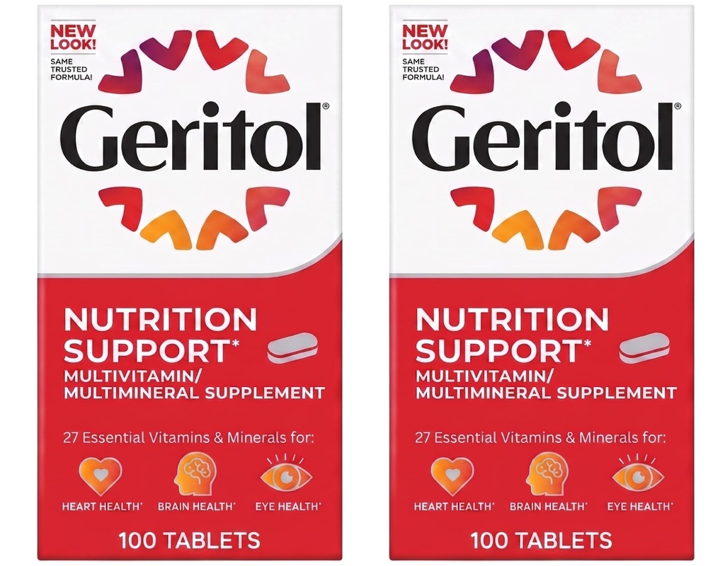 Geritol Multi-Vitamin Nutritional Support Tablets, Balance of 26 Essential Vitamins and Minerals, 100-Count Bottles (Pack of 2)