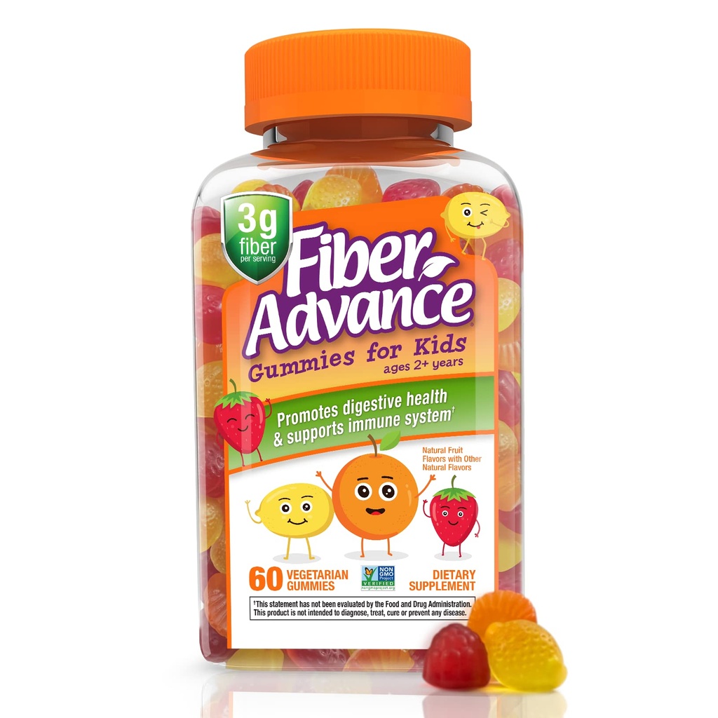 Fiber Advance Gummis für Kinder | 100% pflanzlichen Faserergänzungsmittel für Verdauungs-Gesundheit | Prebiotische Fiber Gummies | Vitamine für Kinder | Glutenfrei, Vegetarisch, & Non-GMO, 60 Graf