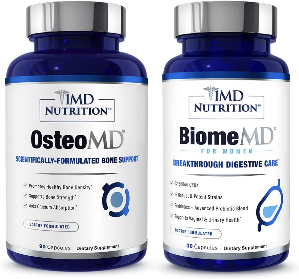 1MD Ernährung OsteoMD & BiomeMD für Frauen Bundle | Umfassende Knochenunterstützung & Urinärgesundheit