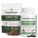 Echte Pilze Türkei Tail Powder for Humans (45 Servierungen) & Turkey Tail for Pets (90ct) - Pulver & Kapseln Bundle für Immununterstützung - Vegan, Non-GMO, Grain-Free, Gluten-Free
