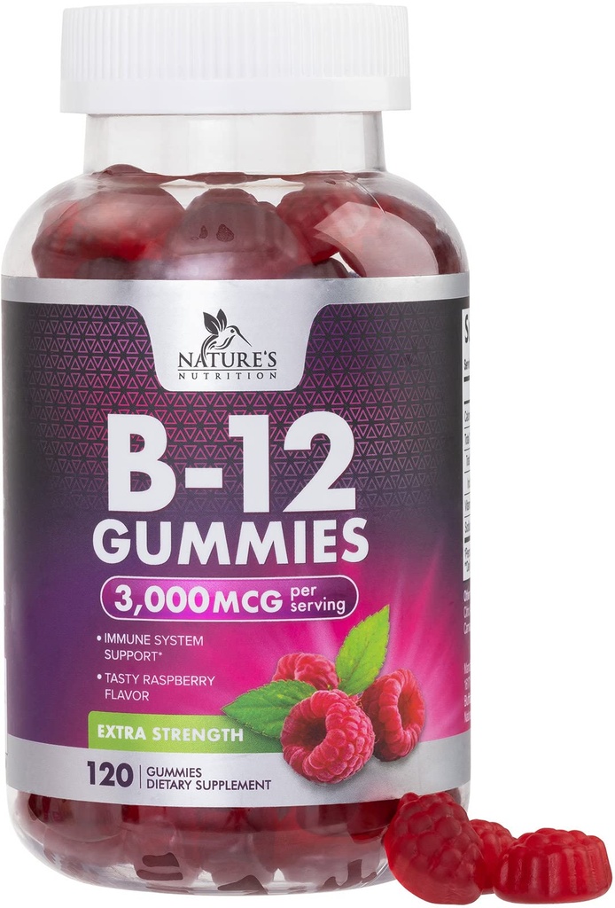 B12 Vitamins Energy Gummies 3000 mcg - Extra Strength B 12 Gummy für Stoffwechsel und Immunsystem Unterstützung - Kaubare Ernährung B12 Ergänzungen für Erwachsene & Kinder Koffein freies Gummy Vitamin - 120 Gummi