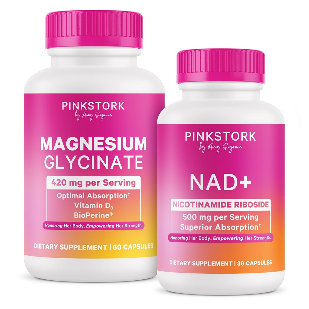 Pink Stork Mood + Women's Wellness Bundle - Magnesium Glycinate + NAD+, Natural Calm, Sleep, Cell Regeneration, Skin Health, Energy, Cognitive Wellness