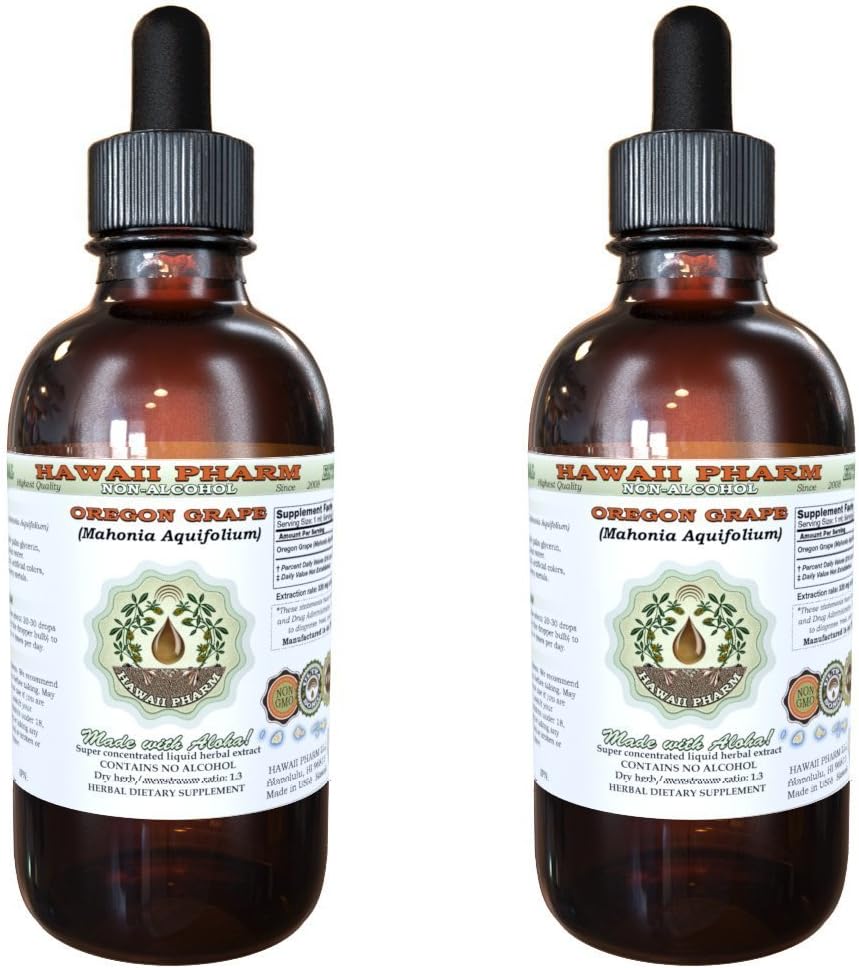 Hawaii Pharm Oregon Grape Alkoholfreie Flüssigextrakt, Oregon Grape (Mahonia aquifolium) Getrocknete Wurzel Glycerit natürliche Kräuterergänzung, USA 2x2 fl.oz
