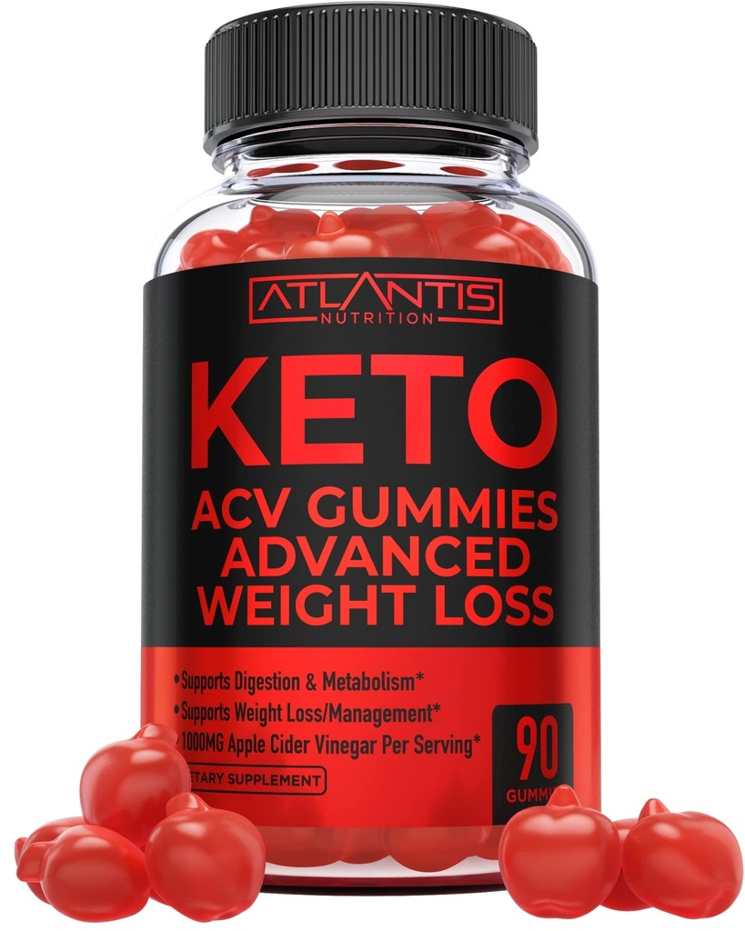 Atlantis Nutrition Keto ACV Gummis für Weight Loss - Unterstützt Verdauung, Gewichtsverlust, Detox & Cleansing - Apfelessig Gummis Formuliert mit 1000MG ACV pro Servieren - 90 Count