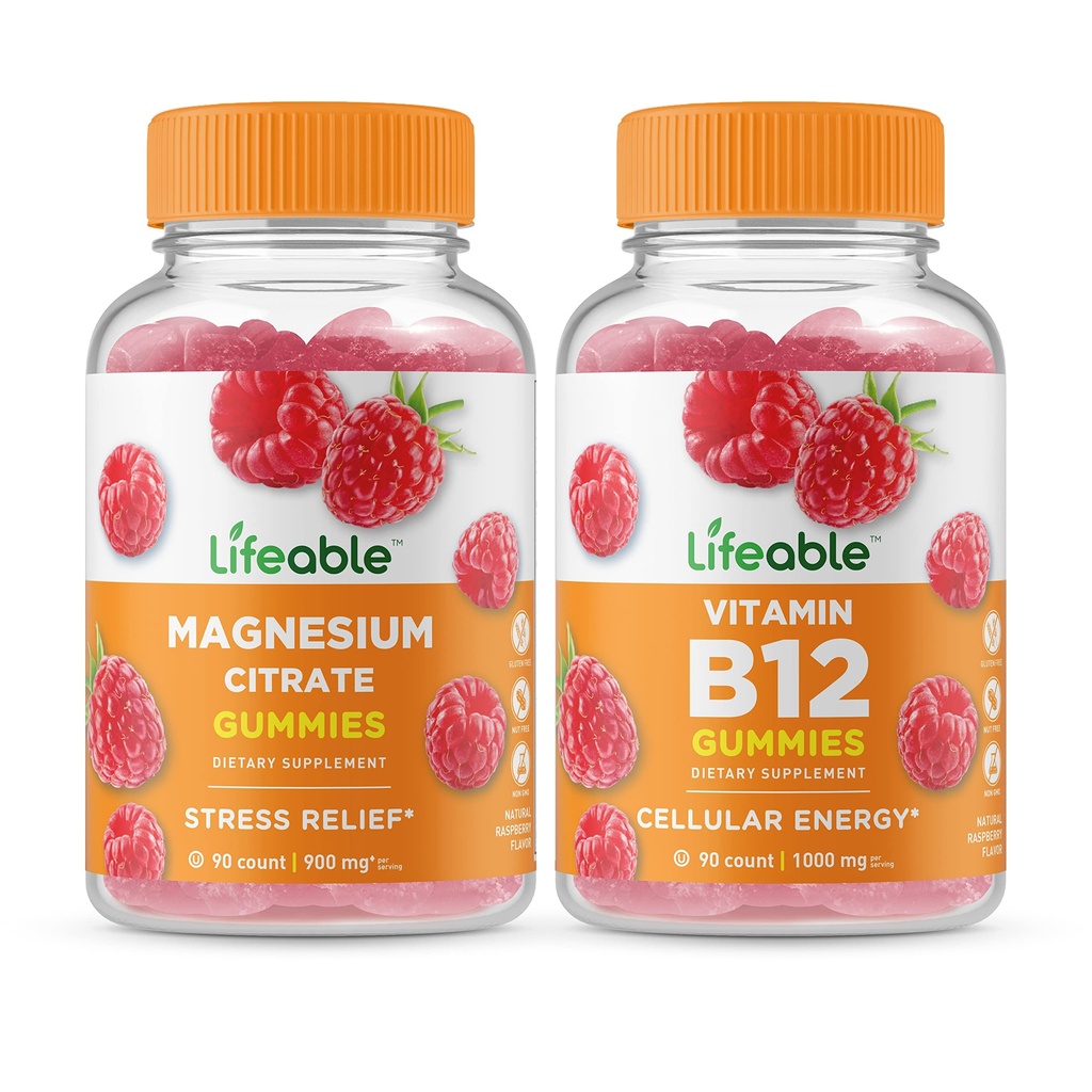 Lebensfähiges Magnesium + Vitamin B12, Gummie Bundle - Große Verkostung, Vitamin-Ergänzung, Glutenfrei, GVOfrei, Kaugummi