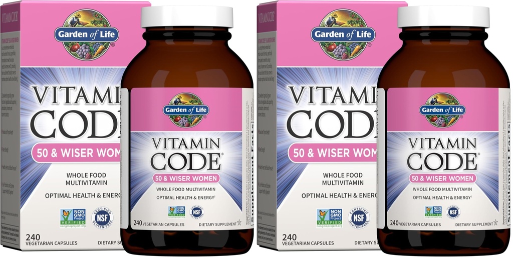 Garden of Life Vitamin Code Multivitamin for Women 50 & Over, B Vitamins, A, C, D3, E & K, CoQ10, Probiotics & Enzymes, for Women 50 Plus, 240 Capsules,(Pack of 2)