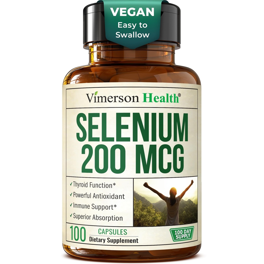 Selen 200 mcg Kapseln - High-Potency Selen-Ergänzung für Schilddrüse, Antioxidant & Immune Support - Hoch bioverfügbare L-Selenomethionin Essential Mineral Supplements - Vegan, 100 Kapseln