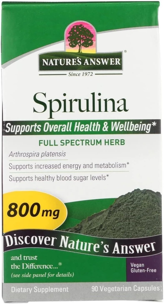 Nature's Antwort Spirulina Kräuterpulver Kapseln 90 Count | Natürliche Immununterstützung | Pre Biotic | Rich in Fiber, Proteine, Antioxidantien und Vitamine