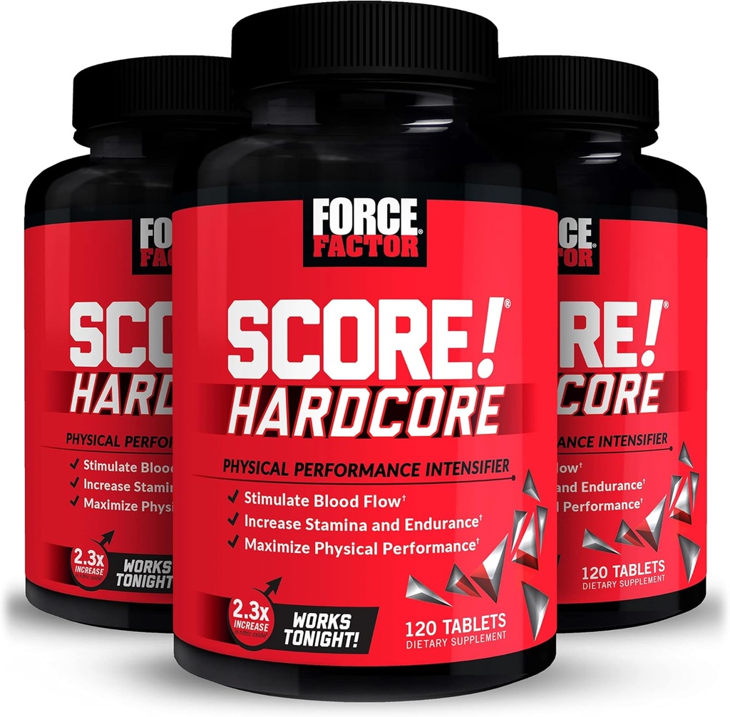 Kraftfaktor SCORE! Hardcore, 3-Pack, Nitric Oxide Booster Ergänzung für Männer mit L-Citrulline, Yohimbe, Black Maca & B Vitamine zu erhöhen Stamina, Maximieren körperliche Leistung, 360 Tabletten