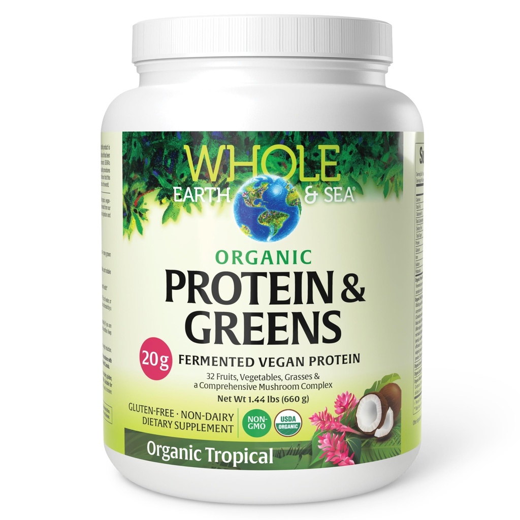 Ganze Erde und Meer von natürlichen Faktoren, Bio-Fermented Protein & Greens, Vegan Ganze Nahrungsergänzung, Tropical, 1lb 7.3 Oz