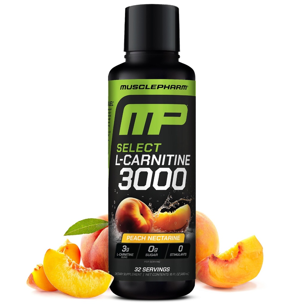 Muscle Pharm L-Carnitine 3000, The Ultimate Liquid L Carnitine Supplement for High-Performance, Supports Metabolism, Hydration & Energy, Zero Sugar, Low Calories, Peach Nectarine Flavor, 32 Servings