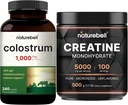 NatureBell Creatine Monohydrat Pulver & Colostrum 240 Kapseln 1000mg pro Servieren Bundle Pack | Hohe Absorption Micronized Creatine | Mutter erste Milch aus Gras Fed Bovine