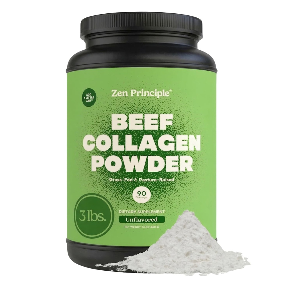 Zen Principle Grass-Fed Agglomerated Hydrolyzed Collagen Peptides 3 lb. Anti-Aging Protein Pulver für gesundes Haar, Haut und Gelenke. Paleo und Keto Friendly, GMO und Glutenfrei, Weide-Raised Bovine.