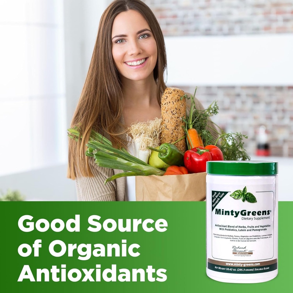 Minty Greens Nahrungsergänzung - 295 Grams - Obst und Gemüse Ergänzung - Greens ergänzt Superfood Antioxidant Pulver Mischung mit Spirulina Kräuter Probiotics Lutein und Granatapfel