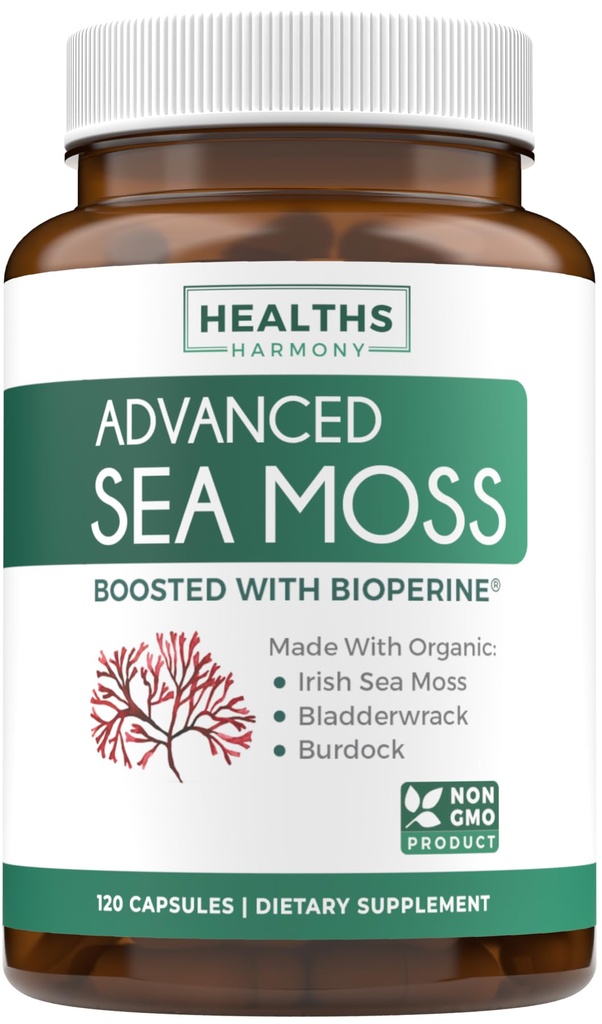 Bio Irish Sea Moss Capsules - Bio Sea Moss Capsules mit Bladderwrack Burdock Root und Black Pepper Extract für verbesserte Absorption - Vegan Non-GMO & Made in USA (2 Month Supply)