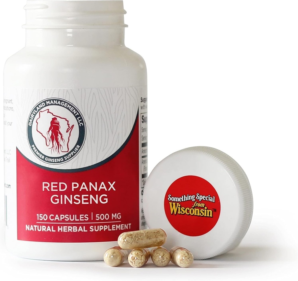 Dairyland Management LLC 100% Authentic Korean Red Panax Ginseng Kapseln -500 mg. Potent Ground Ginseng Root Extract Powder - Keine Füllstoffe, Bindemittel oder andere Additive. (150 ct)