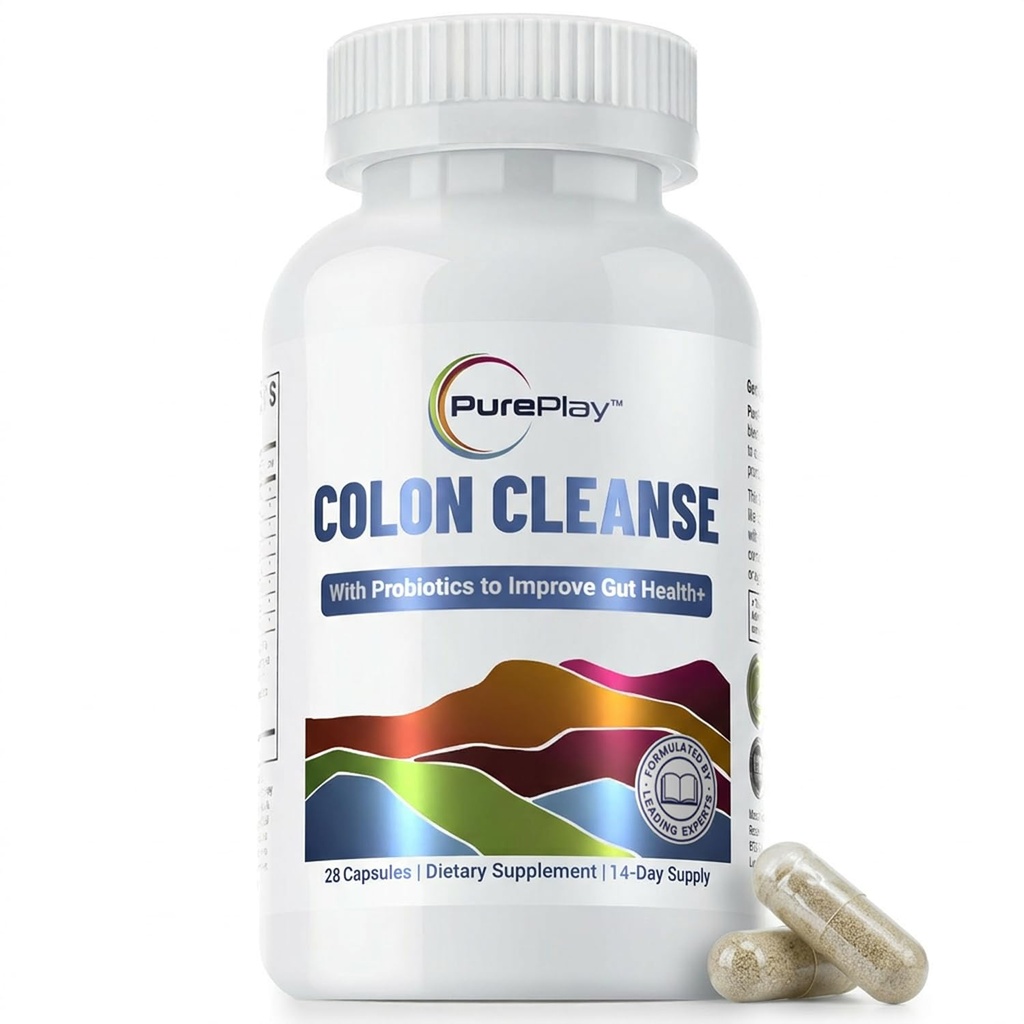 PurePlay 14-Day Colon Cleanse Gentle Detox with Herbal Blend for Digestion and Regularity, Colon Detox Cleanse and Gut Cleanse Support, Natural Detox Cleanse for Wellness | 28 Capsules