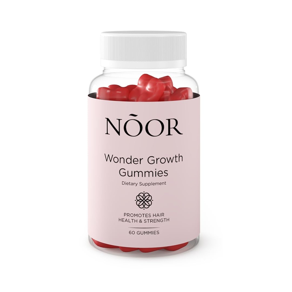 NOOR HAIR Wonder Growth Gummies for Women - Natural Hair Growth Supplement with Folate, B12, Biotin, & Zinc. Supports Hair Regrowth, Thicker Hair. Reduced Shedding - 1 Month Supply