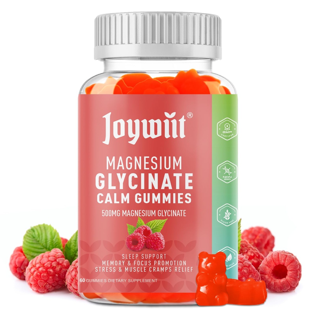 Magnesium-Glycinat-Gummien 500mg Magnesium-Ergänzungsgummis, Threonat 200mg, Vitamin D,B6,B12,Calm-Mood, Muskel-Relief, Nerve-Gesundheit, Knochenunterstützung- 60 Zähler