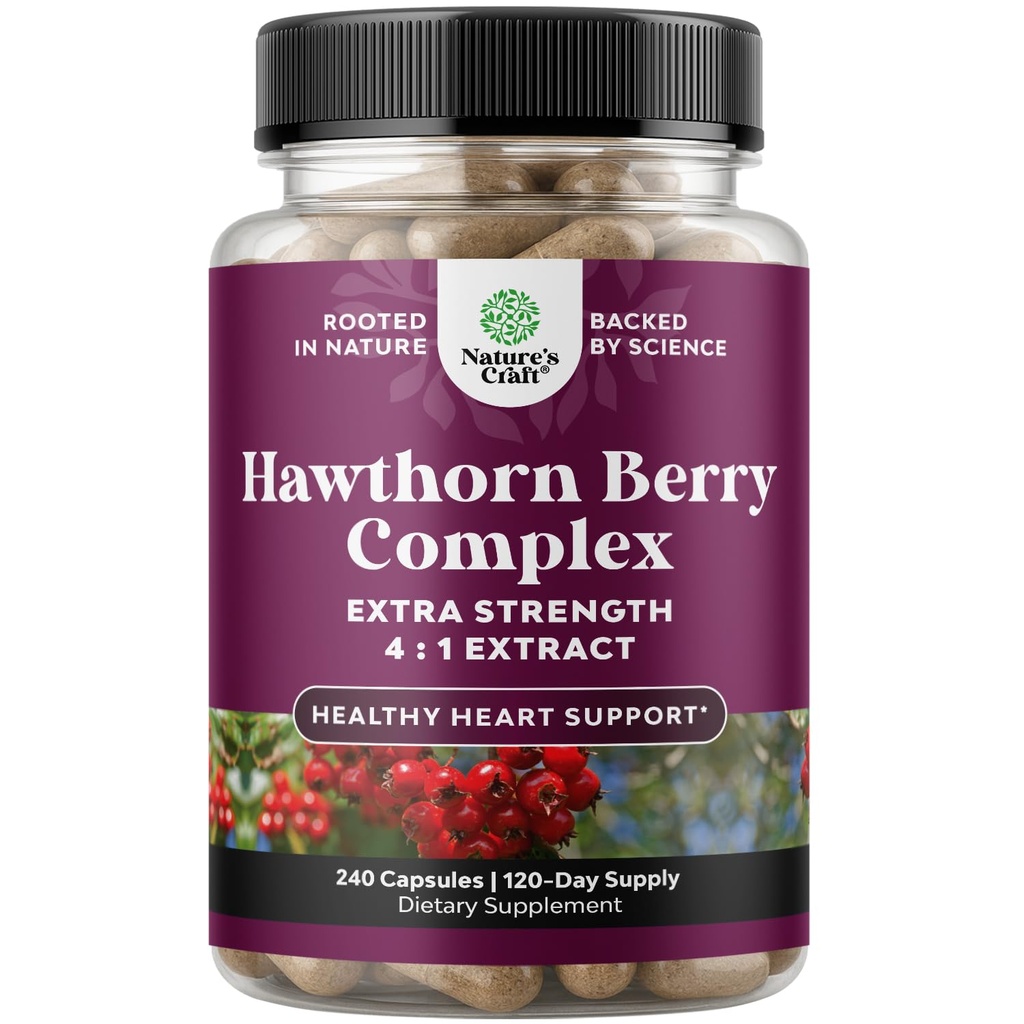 High Strength Hawthorn Berry Capsules - Pure Antioxidant Hawthorn Berry Supplement mit Blatt &amp; Blume Extrakt 4:1 für gesunde Herz & Verdauung - Energieunterstützung für Männer & Frauen - 240 Count Pack