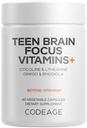 Codeage Teen Brain Focus Vitamins+ Citicoline Cognizin, L-Theanine, Ginkgo, Rhodiola, Lavender, Magnesium, Vitamin B6, B12, Folate - 2-Month Supply - 12-18 Years - Liposomal Supplement - 60 Capsules