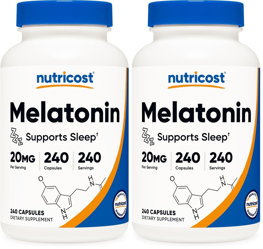 Nutricost Melatonin 20mg, 240 Kapseln, Nicht-GVO & Glutenfrei (Paket von 2)