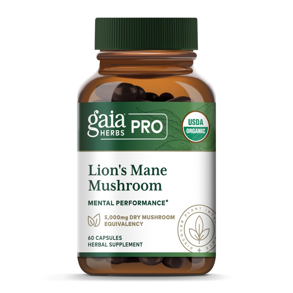 GAIA HERBS PRO Lion's Mane Mushroom - Supports Brain & Neurological Health* - Organic Mushrooms - Gluten-Free - 60 Capsules (30 Servings)