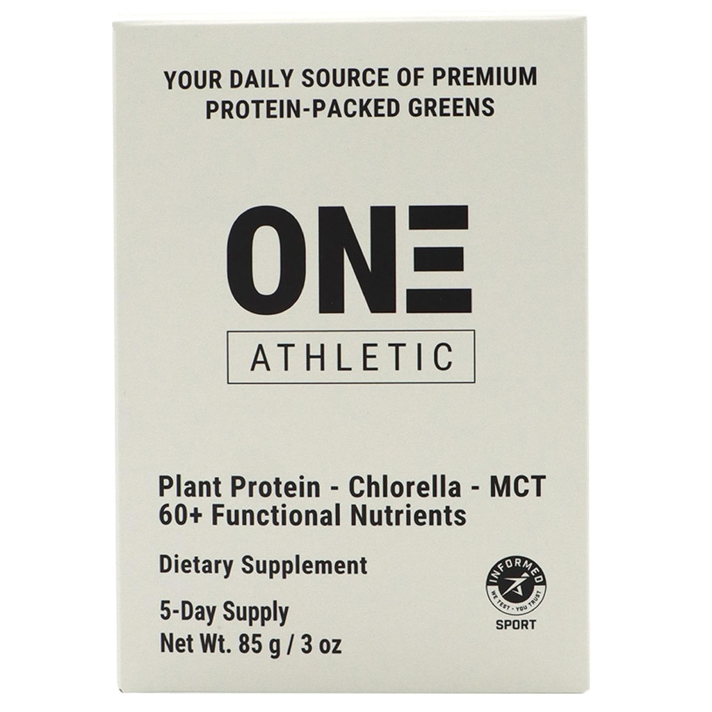 ON3 Athletic Daily Greens & Superfood Blend with Chlorella, 5 Servings | Daily Drink for sustained energy, workouts, immunity | Plant Protein, 60+ Nutrients, Vitamins plus Adaptogens, Probiotics