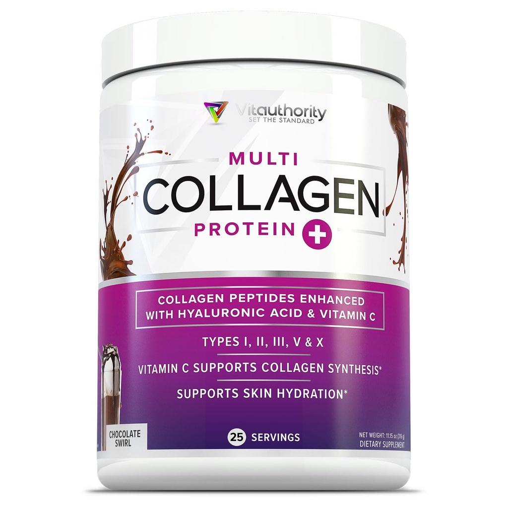 Multi Collagen Peptide Pulver für Frauen - hydrolysiertes Schokoladenkollagenpulver für Frauen mit Typen I II III V & X Vitamin C & Hyaluronsäure für Haarhaut und Nägel (Chocolate) - 30 Servietten