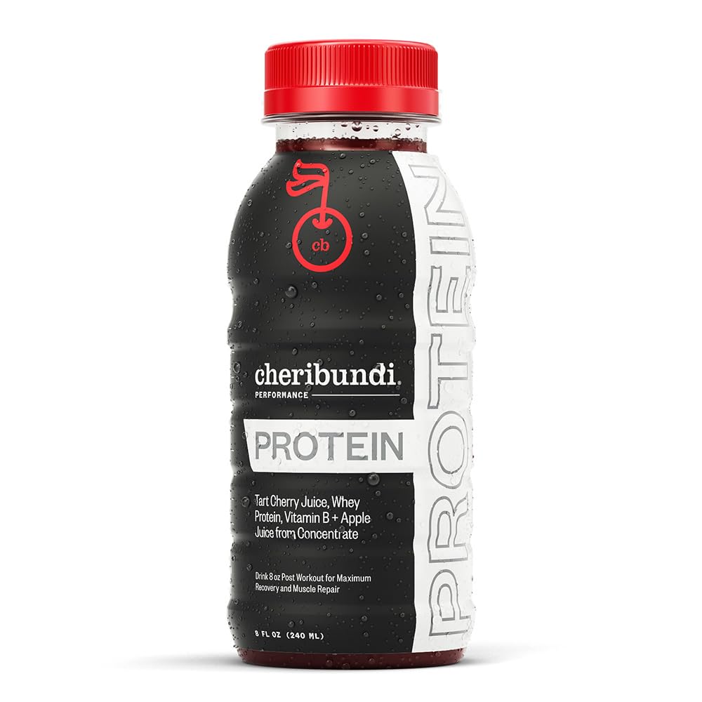 Cheribundi PROTEIN Tart Cherry Juice - Tart Cherry Juice Whey Protein - Pro Athlete Workout Recovery - Post Workout Recovery Drinks for Weight Training and Competitive Sports -8 Fl Oz (Pack of 12)