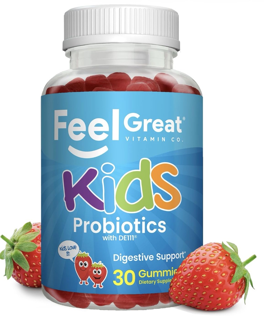 Spüren Sie Great USDA Organic Kids Probiotics Gummies | Kaubare Erdbeer-Probiotika für Verdauungs- und Immununterstützung | Plant Based Probiotic & Prebiotic für Kinder | 30 Count