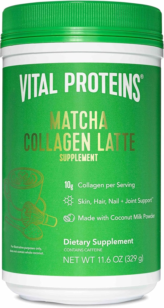 Vitalproteine Matcha Lattes, Matcha Green Tea Collagen Latte Powder, L-Theanin & Caffeine & MCT - Unterstützt gesundes Haar, Haut, Nägel - Original