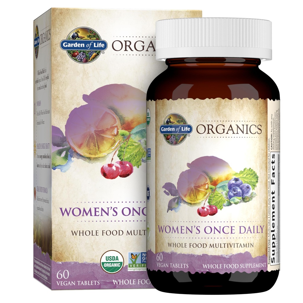 Garten des Lebens Organics Multivitamin für Frauen - Women's Once Daily Multi - Whole Food Multi mit Eisen, Biotin, Vegan Organic Womens Multivitamin für die Gesundheit, Energie Haarhaut und Nägel, 60 Tabletten