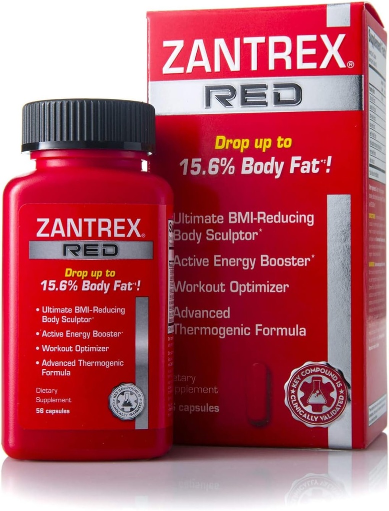 Zantrex Red Fat Burner & Active Energy Booster Supplement | Unterstützt Body Sculpting, Erhöhte Fokus & Workout Leistung | 56 Kapseln