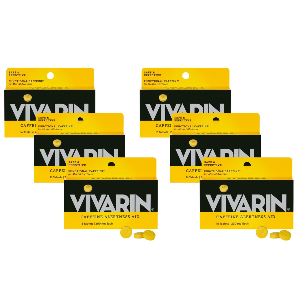 Vivarin, Koffein-Säulen, 200mg Koffein pro Dose, sicher und effektiv hilft Sie bleiben Awake, kein Zucker, Kalorien oder versteckte Zutaten, Energieergänzung, 16 Tabletten (6 Packung)