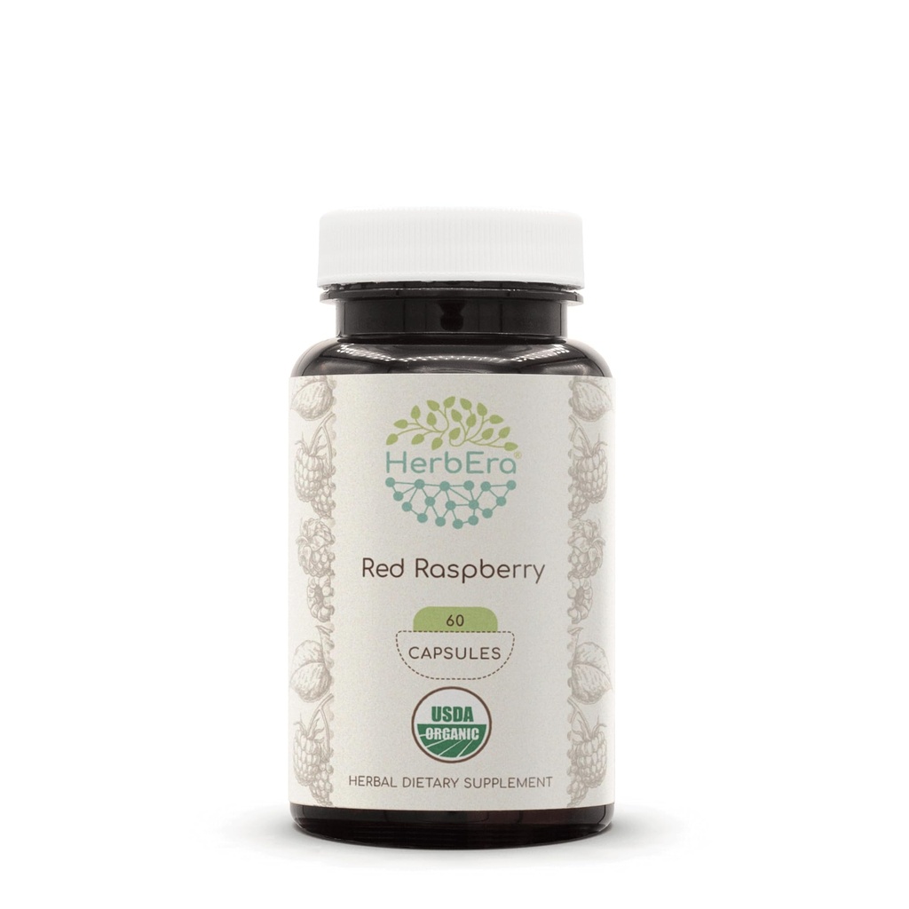 HerbEra Red Raspberry USDA Organic 60 Capsules | Natural Herbal Supplement | Certified Organic Vegetarian Capsules and Organic Red Raspberry (Rubus idaeus) Dried Leaf (60 Capsules)