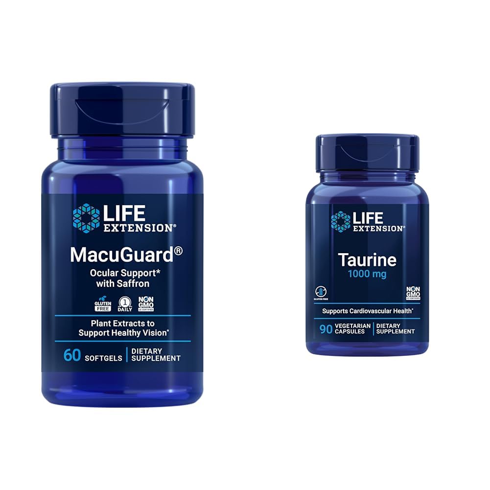 Life Extension MacuGuard Eye Health Supplement with Saffron & Taurine Heart Health Capsules Bundle