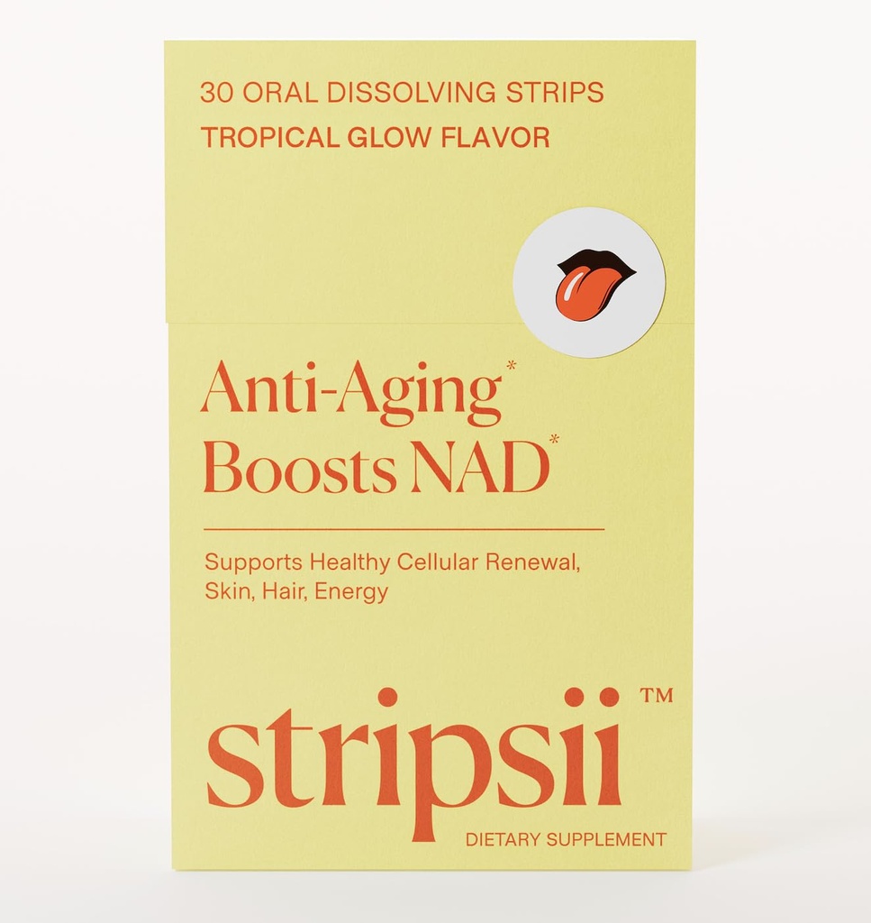NAD+ Strips (30 ct) – Skin Glow, Healthy Hair & Strong Nails Support – Collagen, Hyaluronic Acid & Biotin – Fast-Absorbing Oral Dissolving Supplement – Tropical Flavor, No Sugar, Made in USA