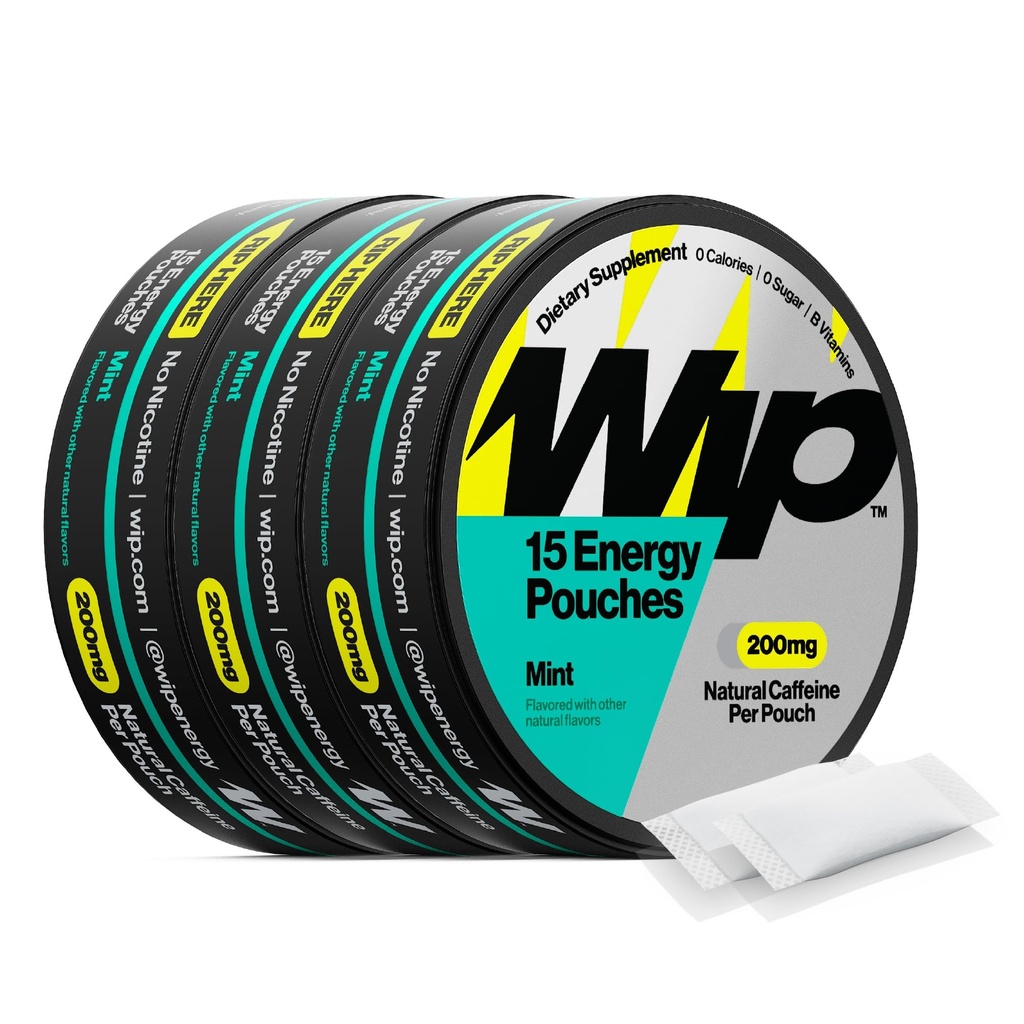 Wischen Sie Energiebeutel, zuckerfreie Mischung mit 200 MG natürlichem Koffein, B-Vitamine, Mineralien & L-Theanin für Energieunterstützung, Pre-Workout für aktive Lebensstile, Minze, 3 Dosen, 15 Beutel pro Dose