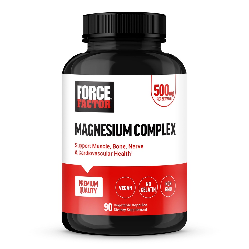 Kraftfaktor Magnesium Complex Ergänzung zu Muskeln, Knochen, Nerven und Herz-Kreislauf-Gesundheit, Magnesium Glycinat, Magnesium Citrat und Magnesiumoxid, Vegan, Non-GMO, 90 Kapseln