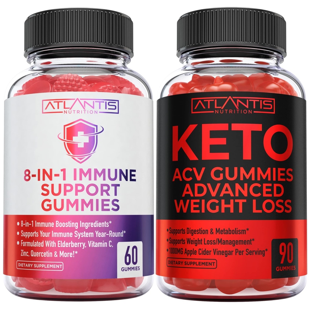 8-in-1 Immune Support 60 Gummies + Keto ACV Gummies Advanced Weight Loss 90 Gummies