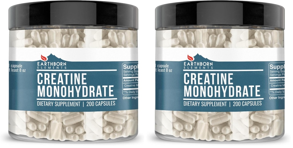 Earthborn Elements Creatine Monohydrate 200 Kapseln, Rein und unverdünnt, keine Additive (Pack von 2)