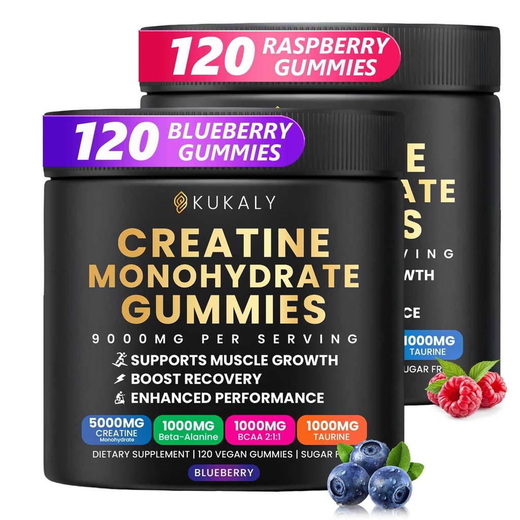 Kreatin Monohydrat-Gummien für Männer und Frauen, 9000MG Creatine Gummies Sugar Free -BCAA 2:1, B12 B6 für Boost Strength, Focus & Endurance, Vegan, Non-GMO