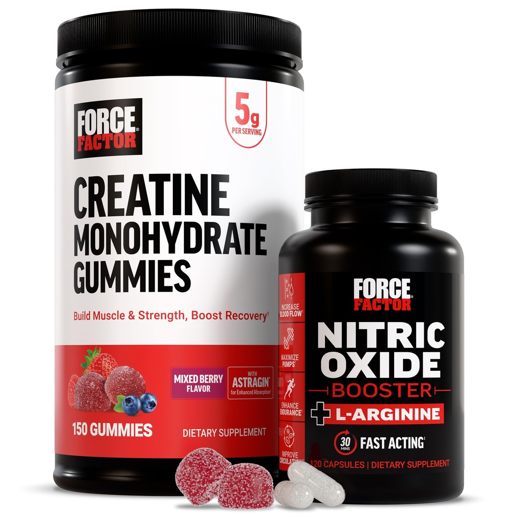 Kraftfaktor Creatine Gummie, 5 Gramm Kreatin Monohydrat, Mischbeere, 150 Gummie, 30 Servierungen Nitric Oxid Booster, Fast-Acting Formel mit L-Arginin, 120 Kapseln