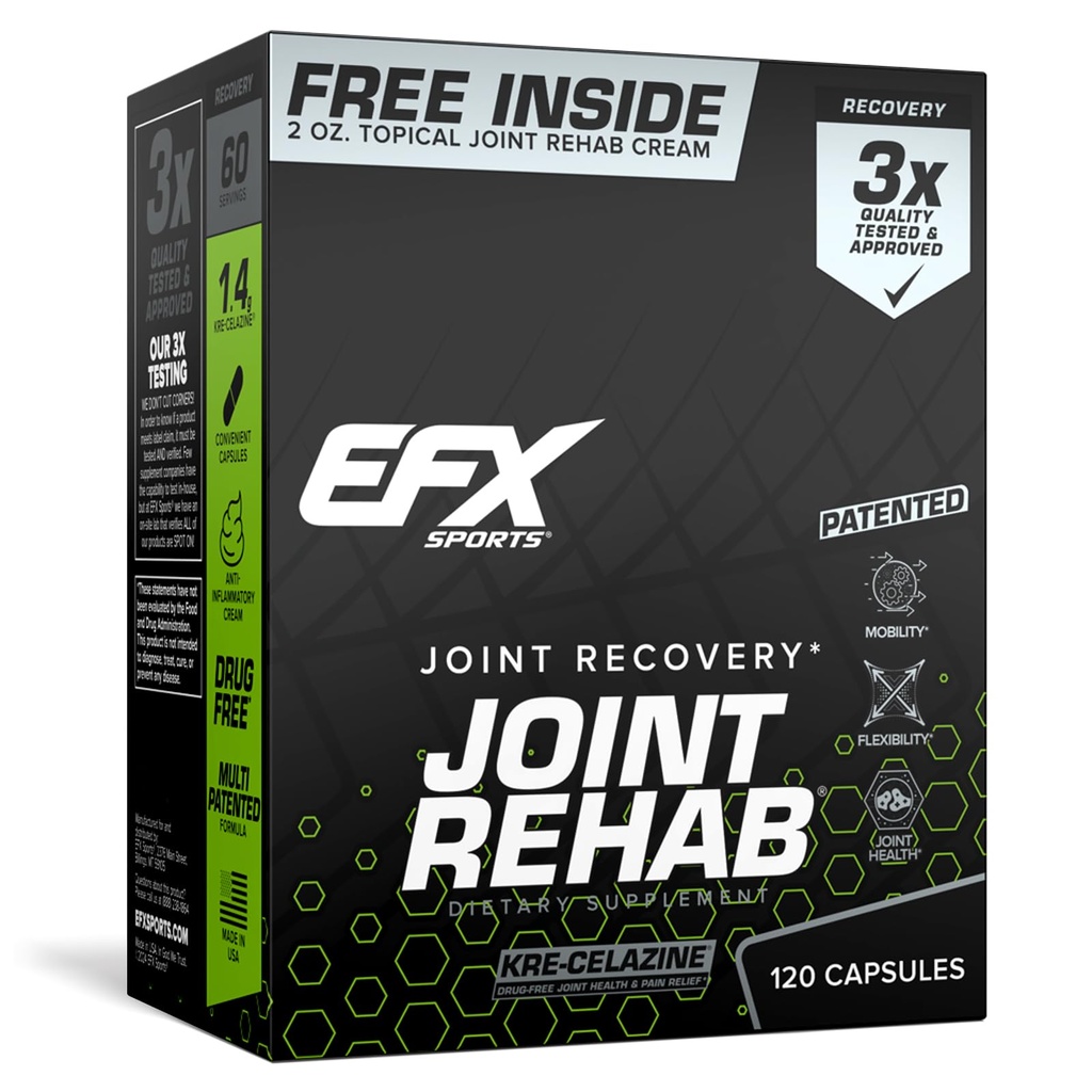 EFX Sports Joint Rehab Recovery Kit | Powered by Kre-Celazine® | for Mobility & Joint Health | 120 Kapseln Kre-Alkalyn Creatine + 2 oz
