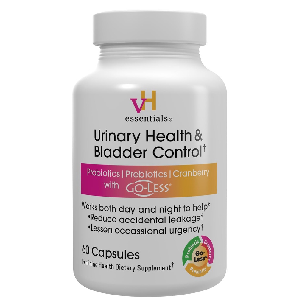 vH essentials Urinary Health & Bladder Control, Cranberry Extract, Prebiotics and Probiotics, 24-Stunden-Feminine Health Support, Reduces Occasional Leakage, Unterstützt Vaginal Health, 60 Kapseln