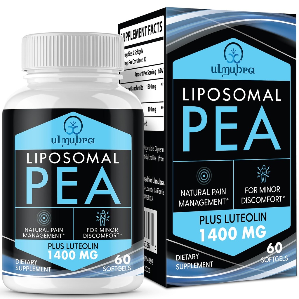Liposomal Palmitoylethanolamid 1300 MG Plus Luteolin 100 MG, Überlegene Absorption, Micronized Pea Supplement for Discomfort Management, 60 Softgels