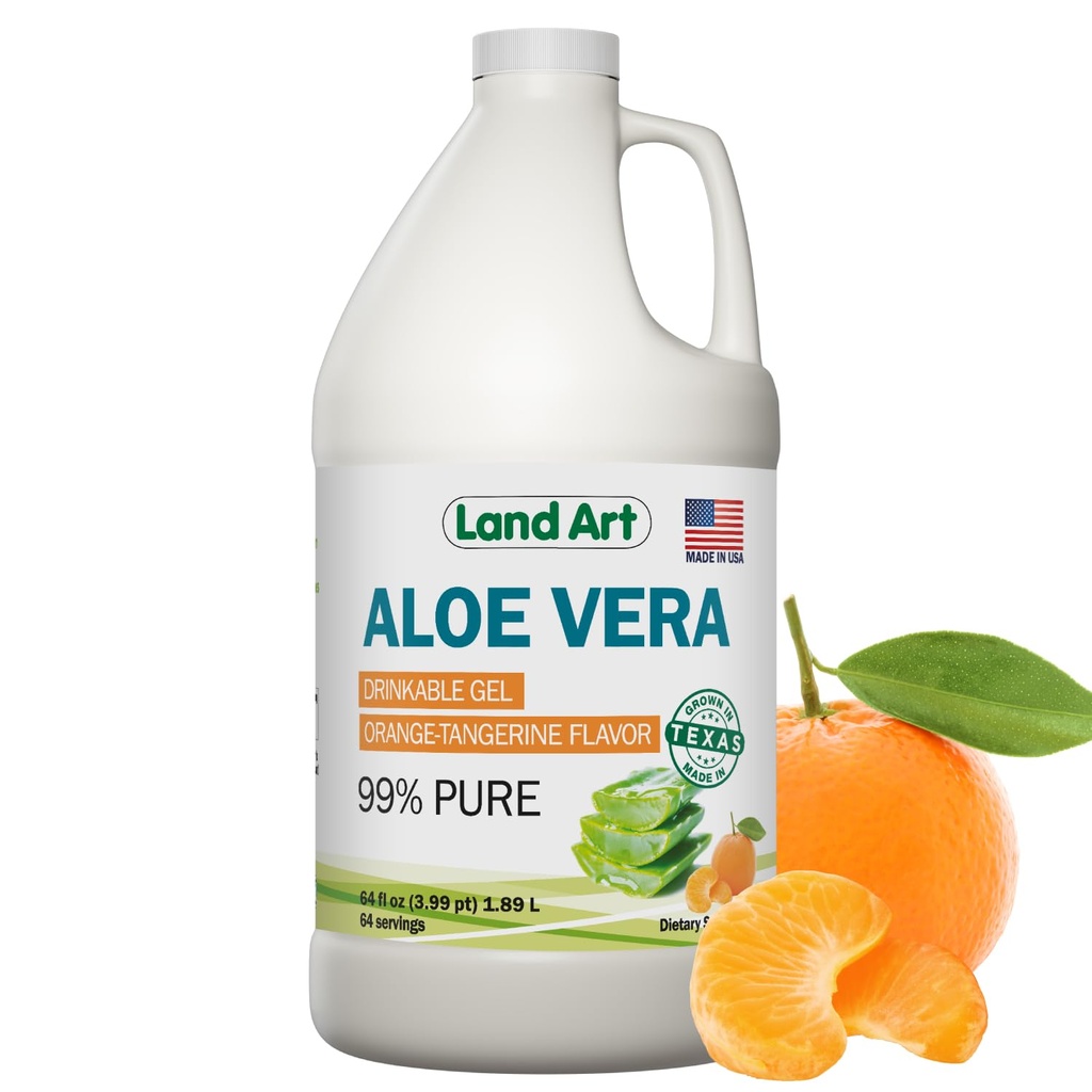 Reines Aloe Vera Trinkgel - Orange Tangerine Flavored - Kaltverfertigtes Inneres Filet - aus Bio Frische Blätter aus Texas - für Sodbrennen Relief - Säure Reflux - 64 fl oz